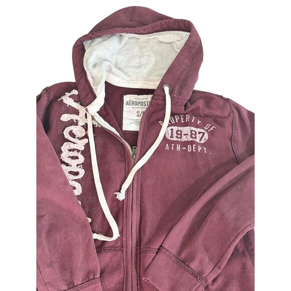 Y2K Aeropostale Zip-Up Hoodie Jacket S/P Maroon Fleece Spellout Logo Goth Skater - Picture 3 of 12